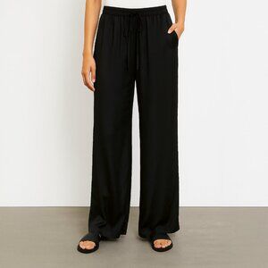 A304 • Black Wide-Leg Lounge Pants with Functional Drawstring